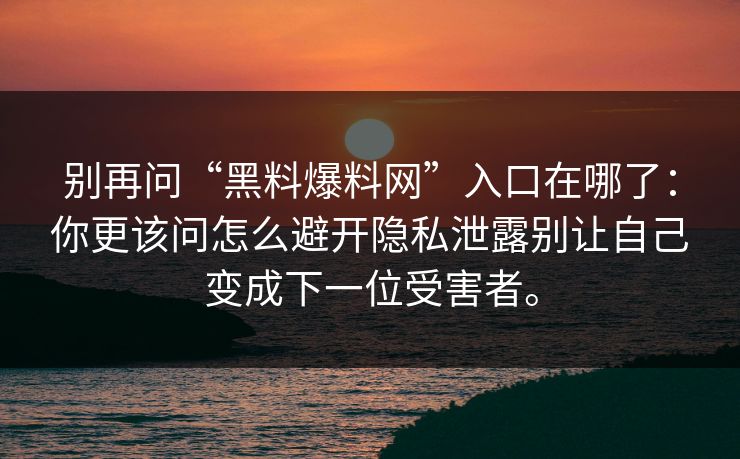 别再问“黑料爆料网”入口在哪了：你更该问怎么避开隐私泄露别让自己变成下一位受害者。